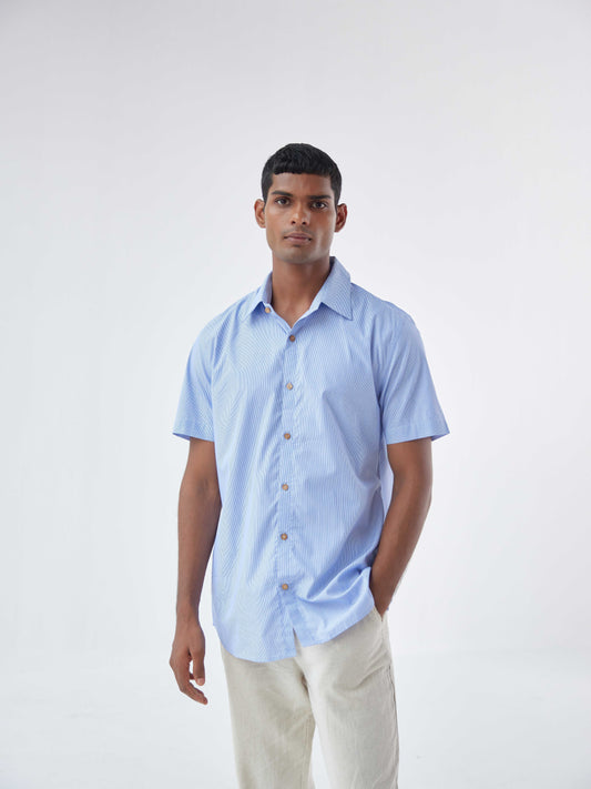 BLUE STRIPE POPLIN RESORT SHIRT