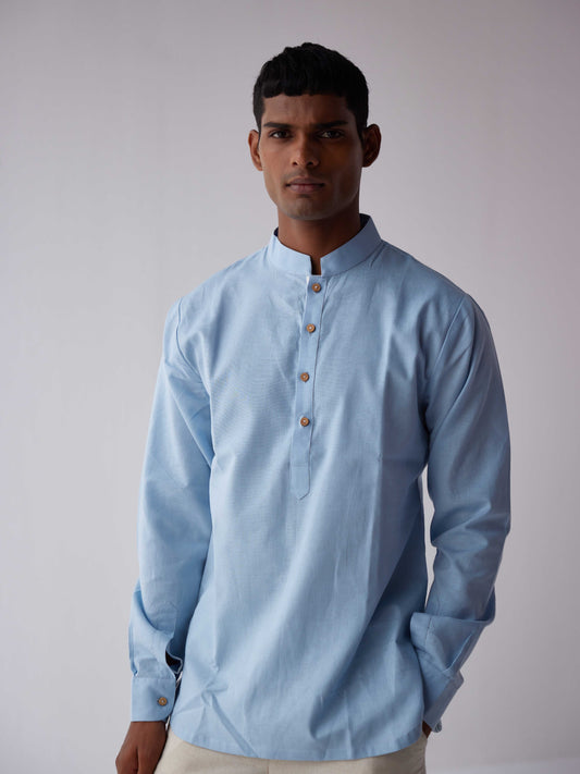 BLUE LINEN KURTA SHIRT