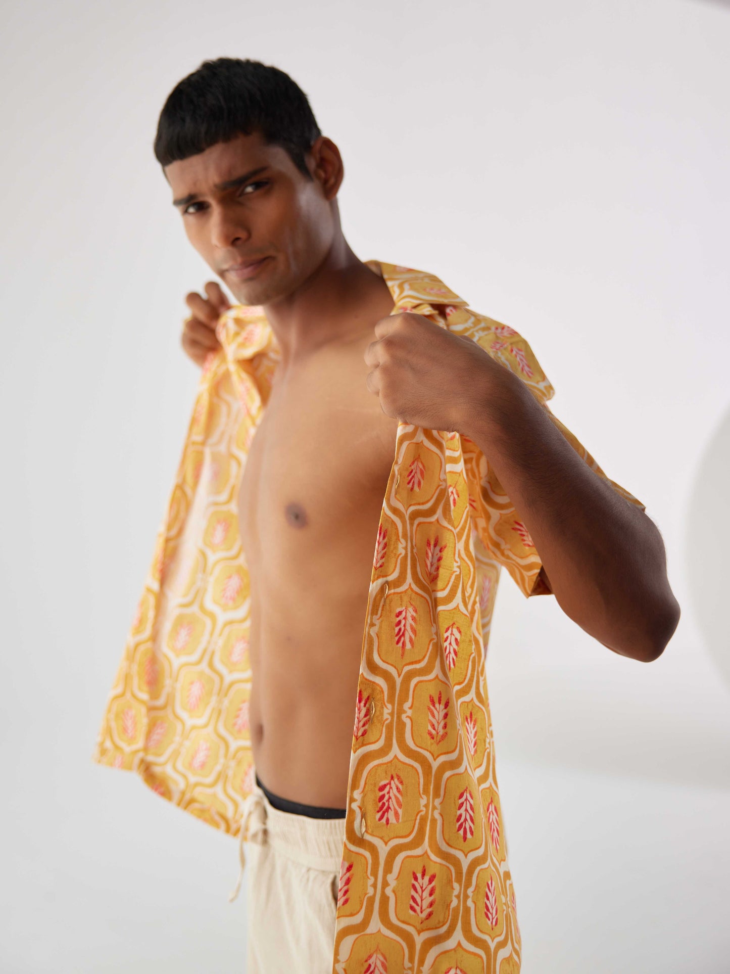 MUSTARD COTTON RESORT SHIRT