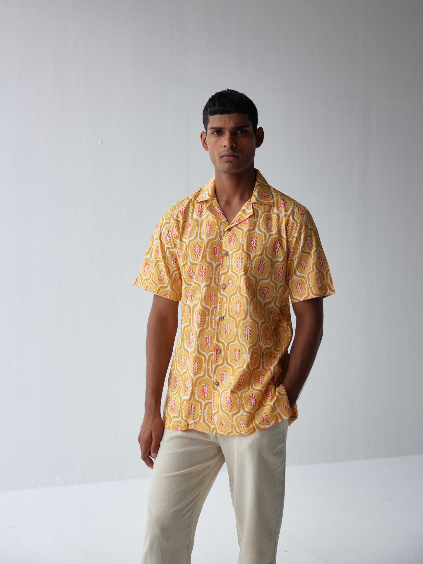 MUSTARD COTTON RESORT SHIRT