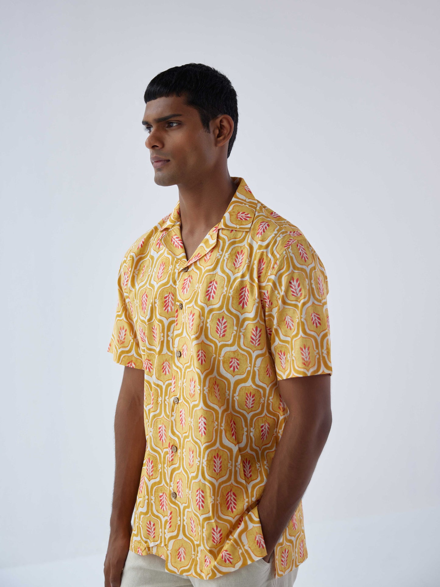 MUSTARD COTTON RESORT SHIRT