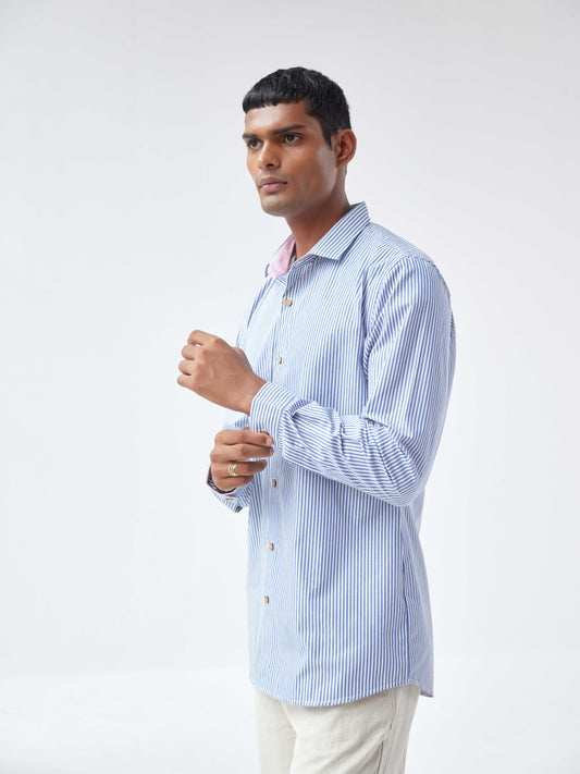 PINK-BLUE STRIP POPLIN SHIRT