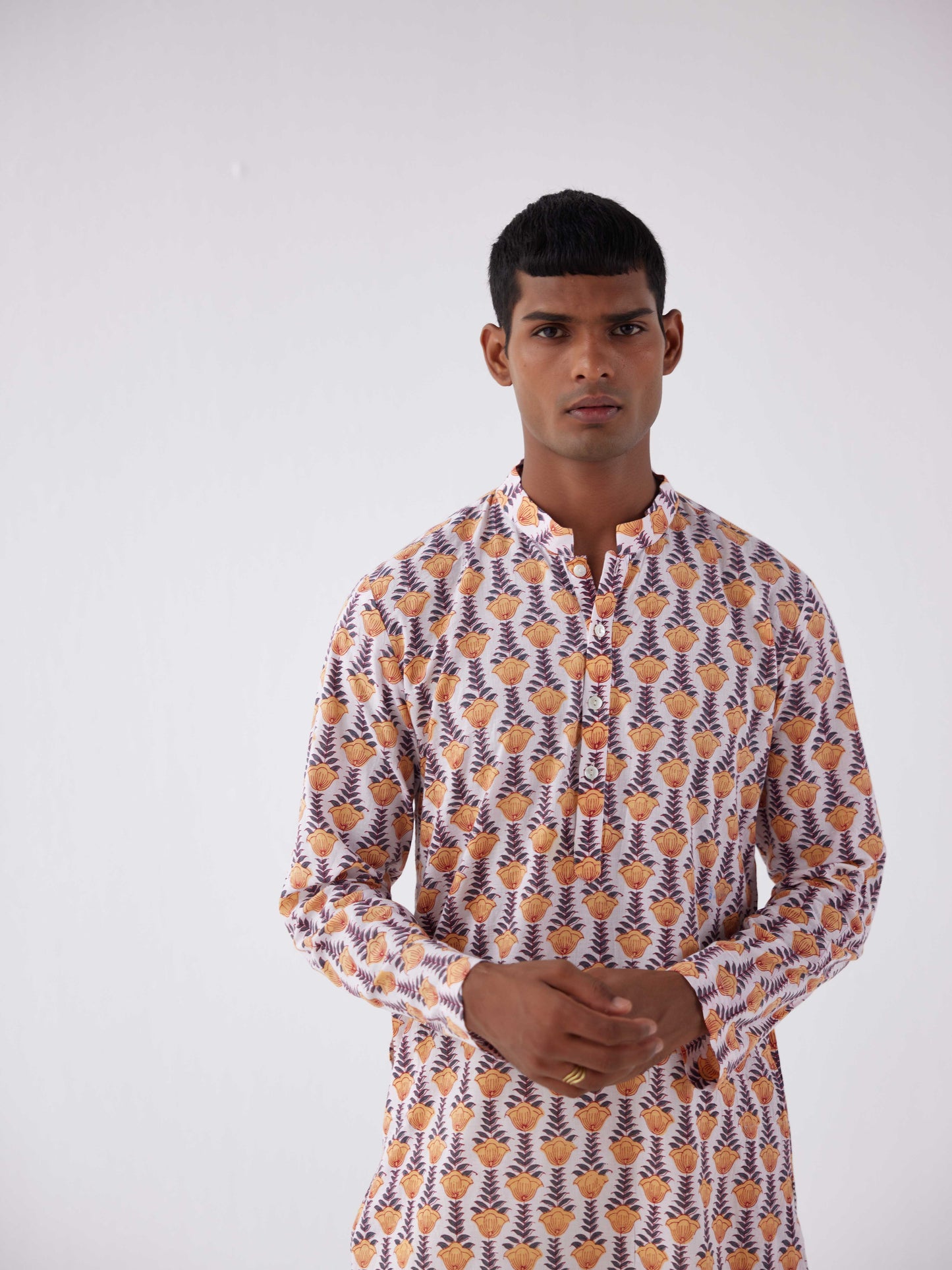 WHITE TULIP PRINTED COTTON KURTA