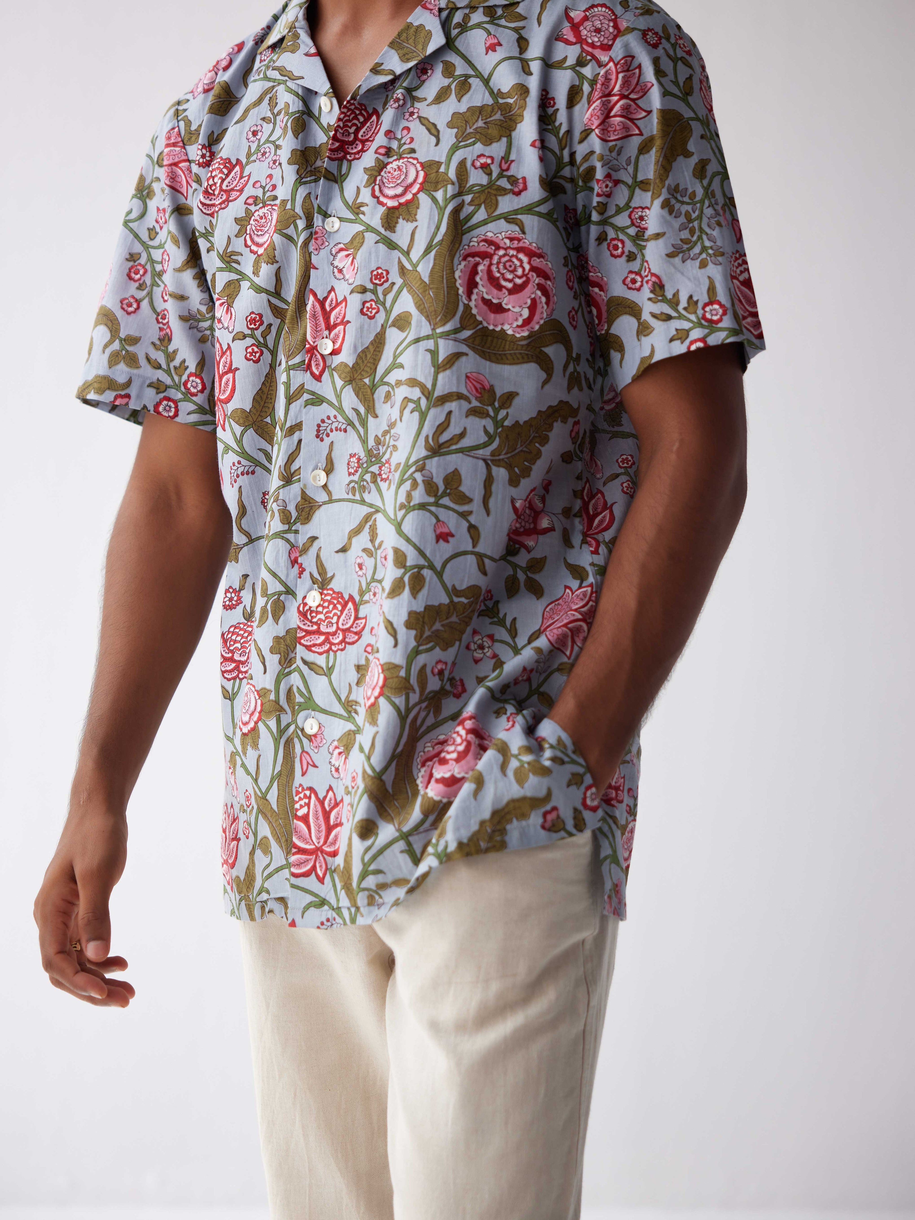 BLUE FLORAL COTTON SHIRT