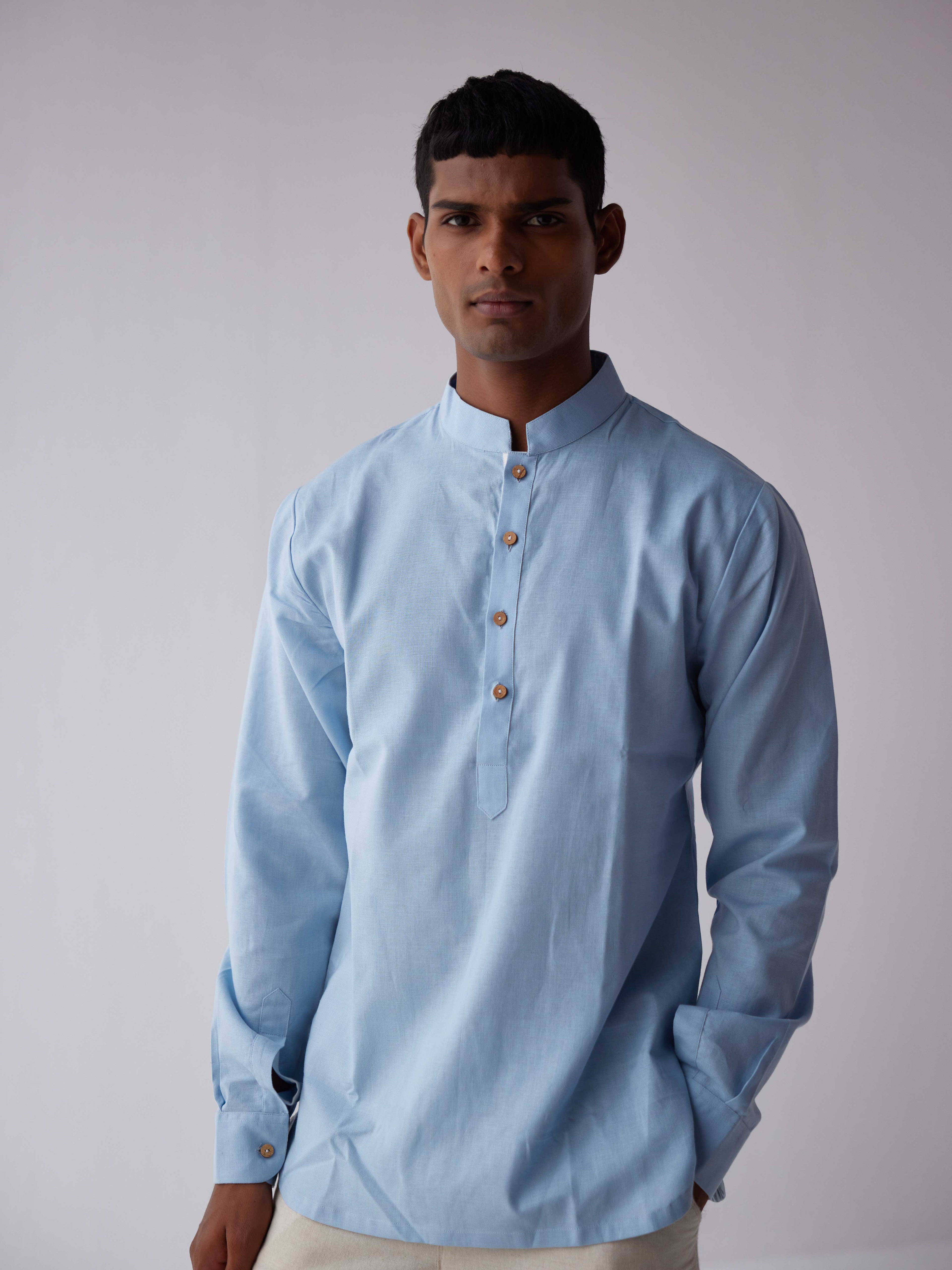BLUE LINEN KURTA SHIRT