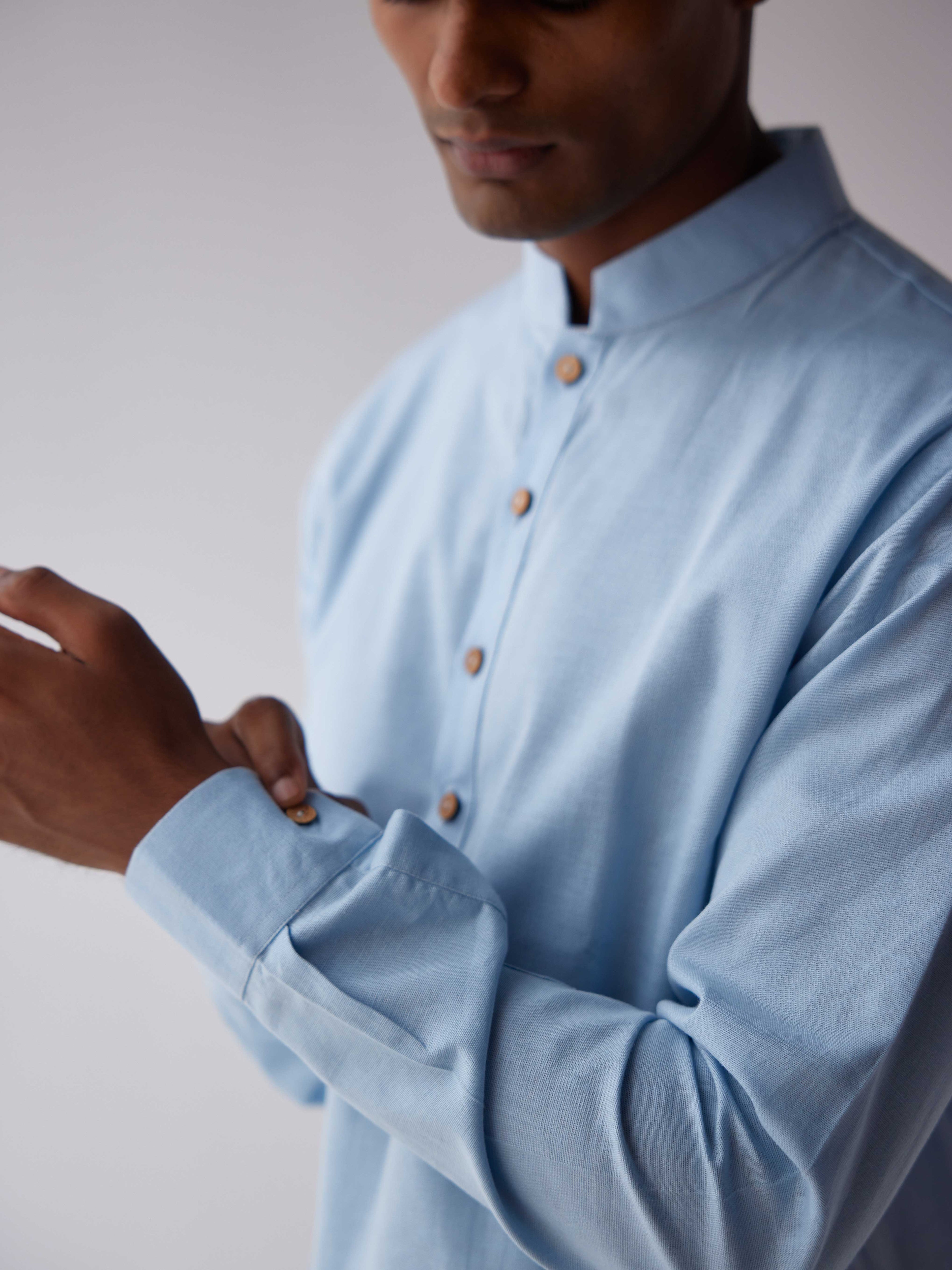 BLUE LINEN KURTA SHIRT