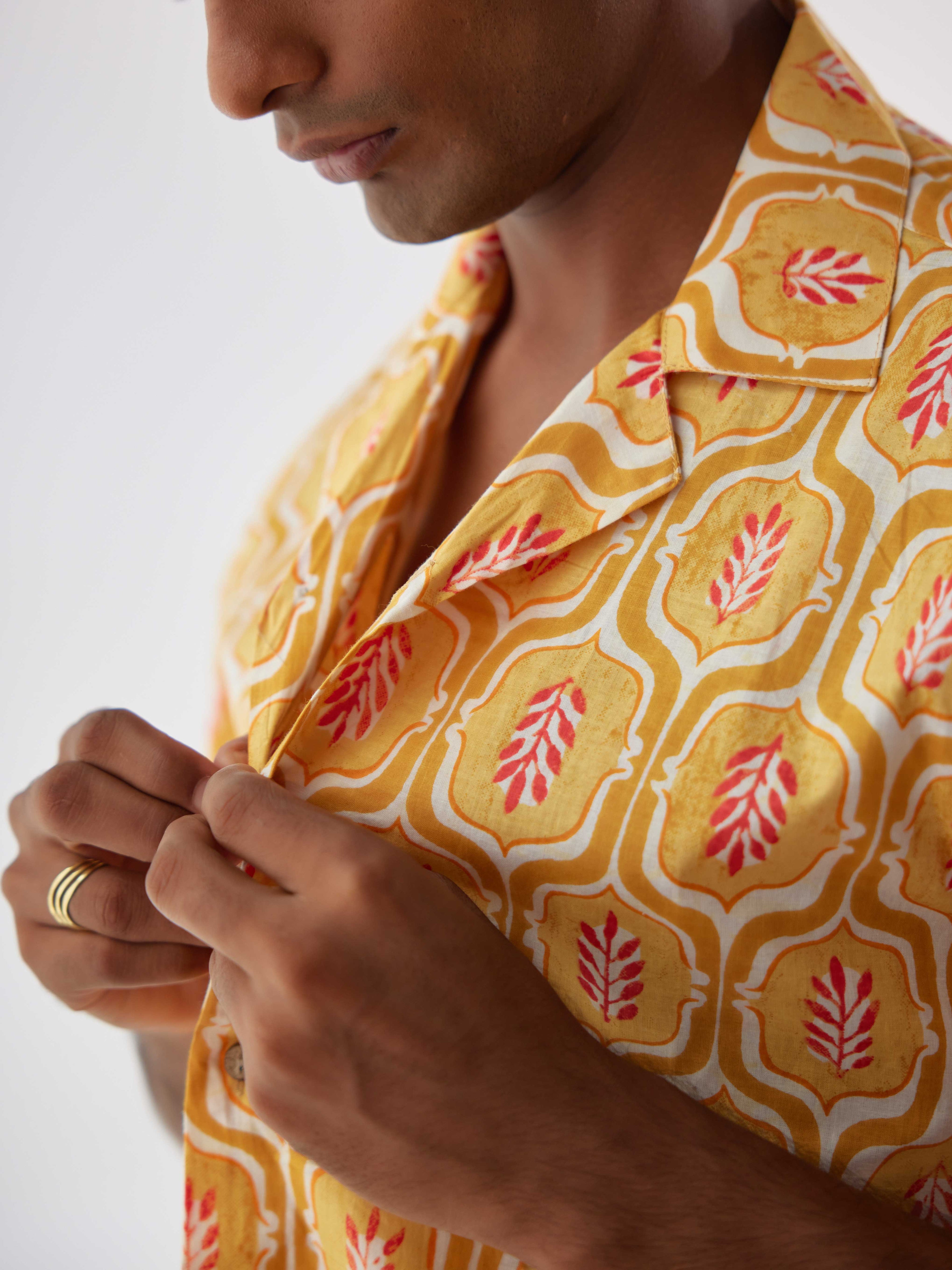 MUSTARD COTTON RESORT SHIRT