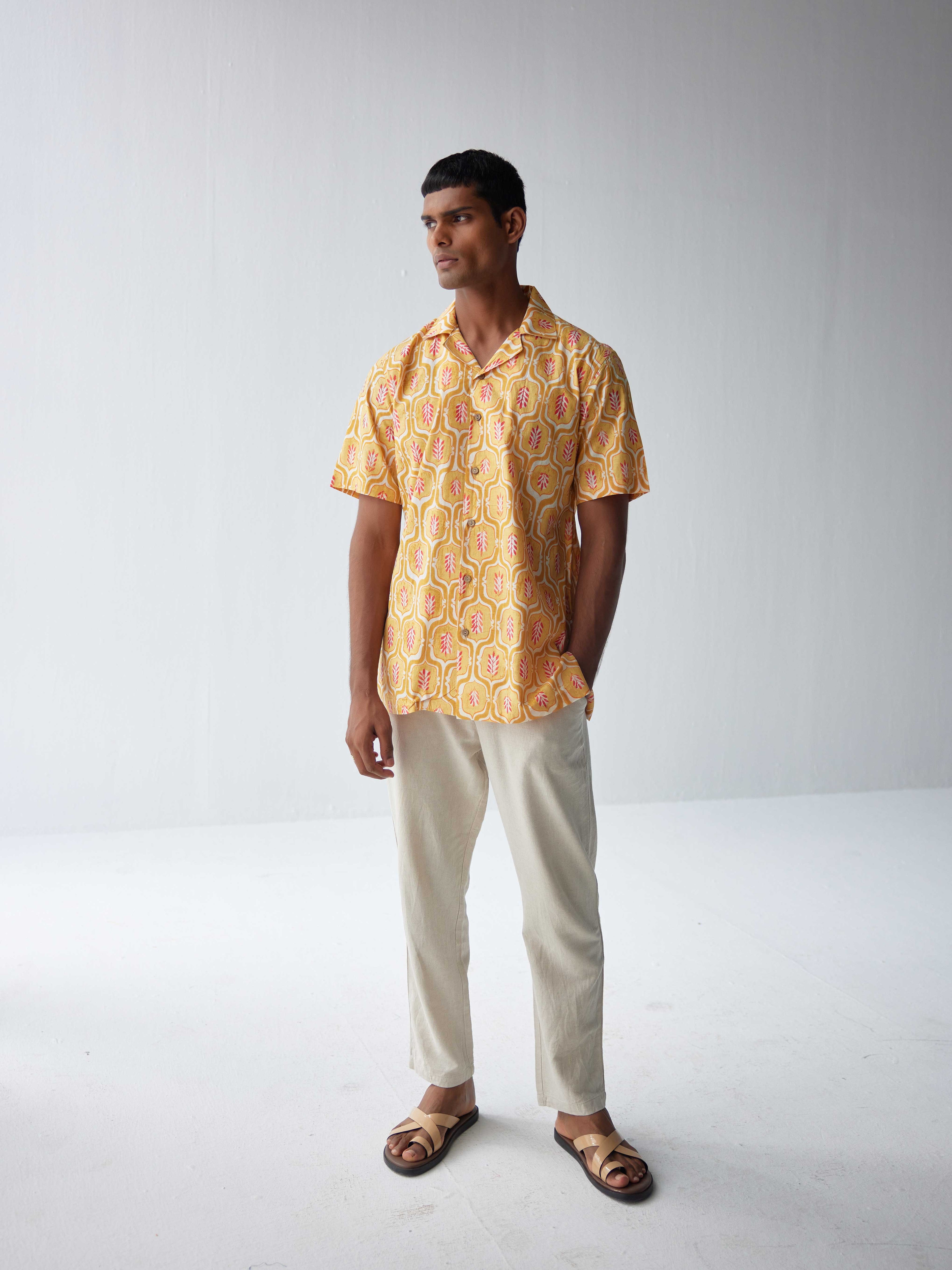 MUSTARD COTTON RESORT SHIRT