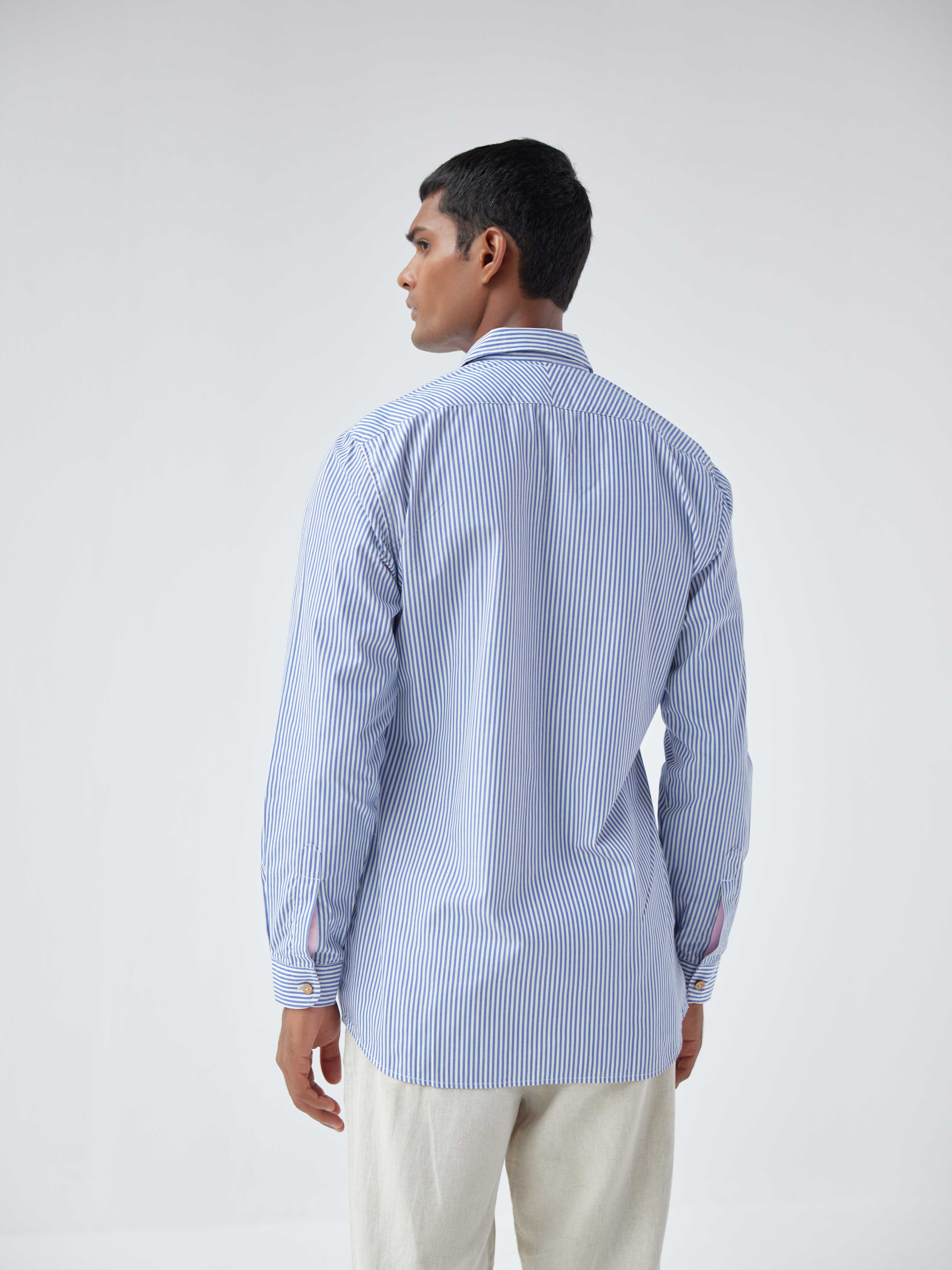 PINK-BLUE STRIP POPLIN SHIRT