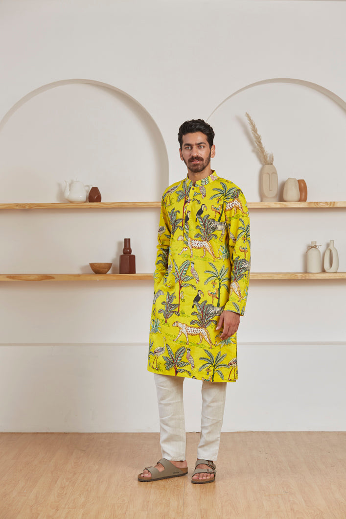 Vanaspati yellow kurta for men - Label Kheerganga