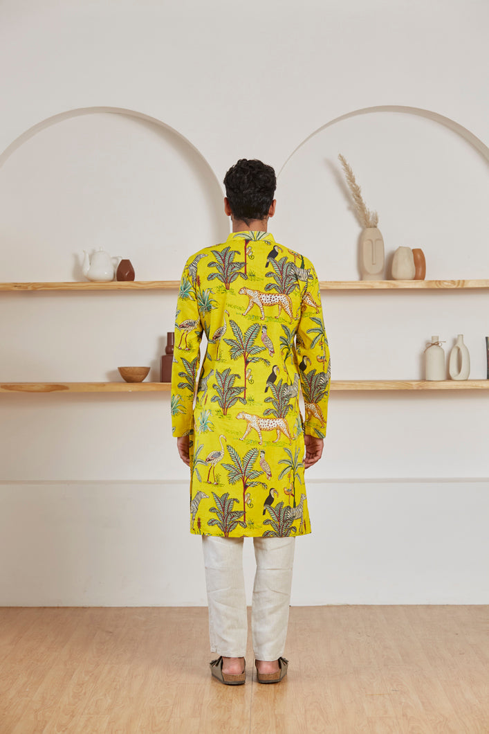 Vanaspati yellow kurta for men back view - Label Kheerganga