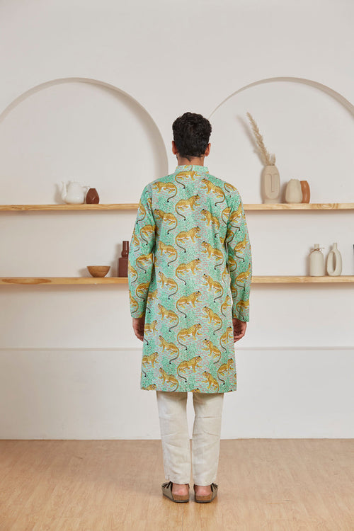 Baagh print kurta for men back view - Label Kheerganga