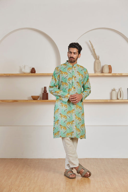 Baagh tiger print kurta for men - Label Kheerganga