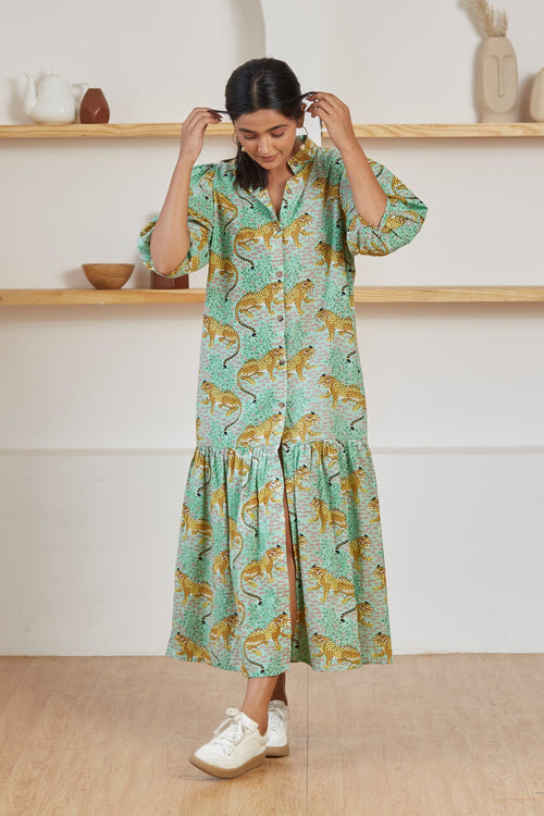 Baagh print maxi dress for women - Label Kheerganga