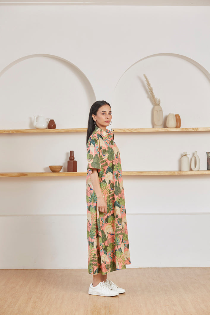 Mughal Garden maxi dress for women side view - Label Kheerganga