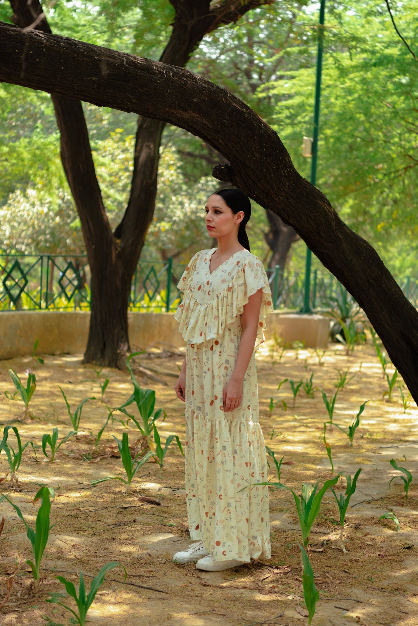 Luna off-white maxi dress for women back view - Label Kheerganga
