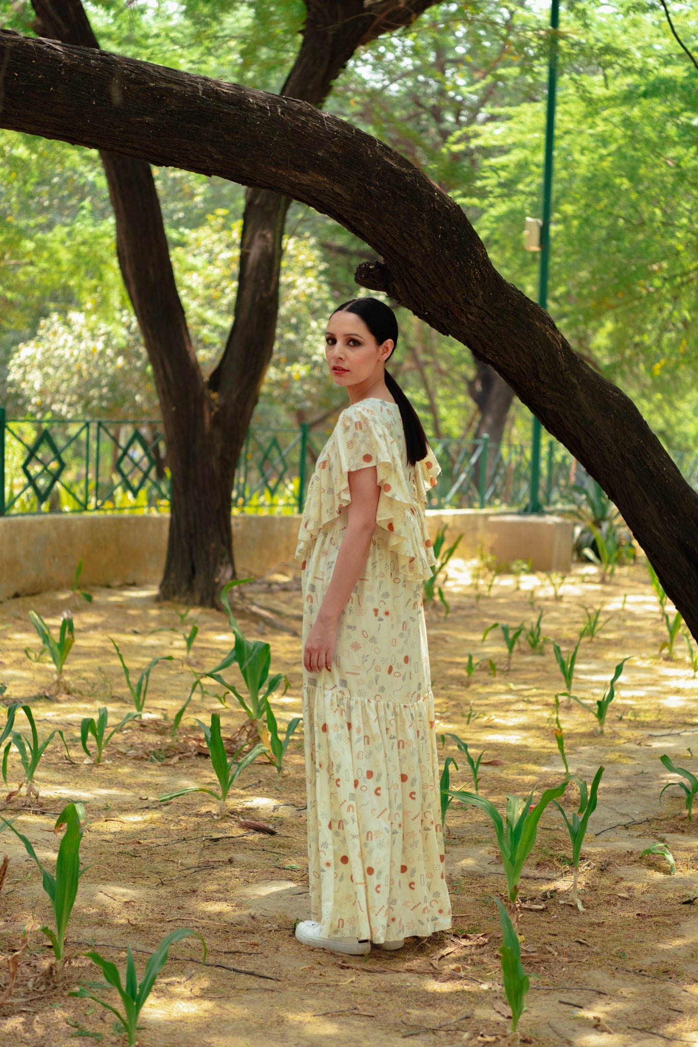 Luna off-white maxi dress for women side view - Label Kheerganga