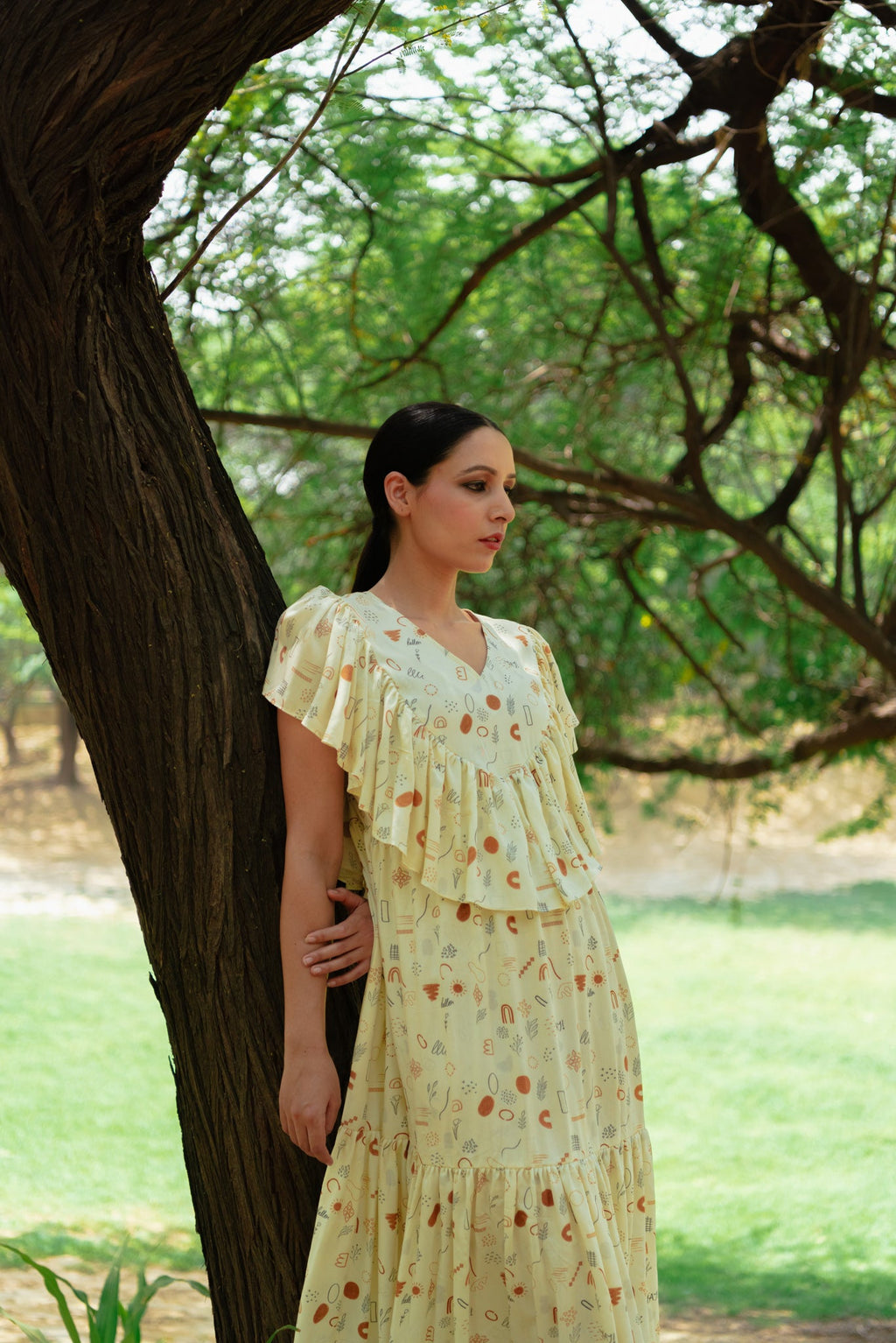 Luna off-white maxi dress for women detail - Label Kheerganga