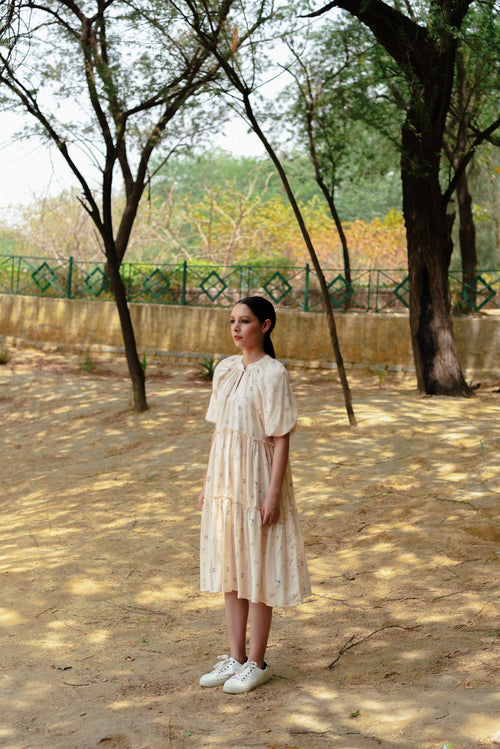 Ava peach midi dress for women back view - Label Kheerganga