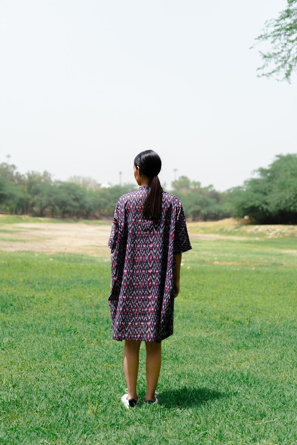 Iris ikkat midi dress for women detail - Label Kheerganga