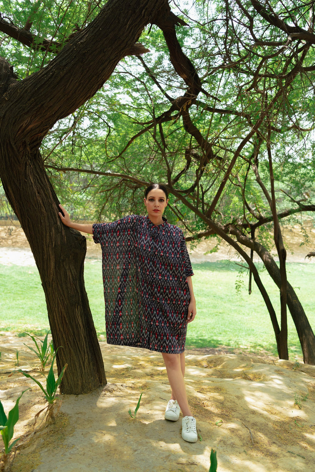 Iris ikkat midi dress for women side view - Label Kheerganga
