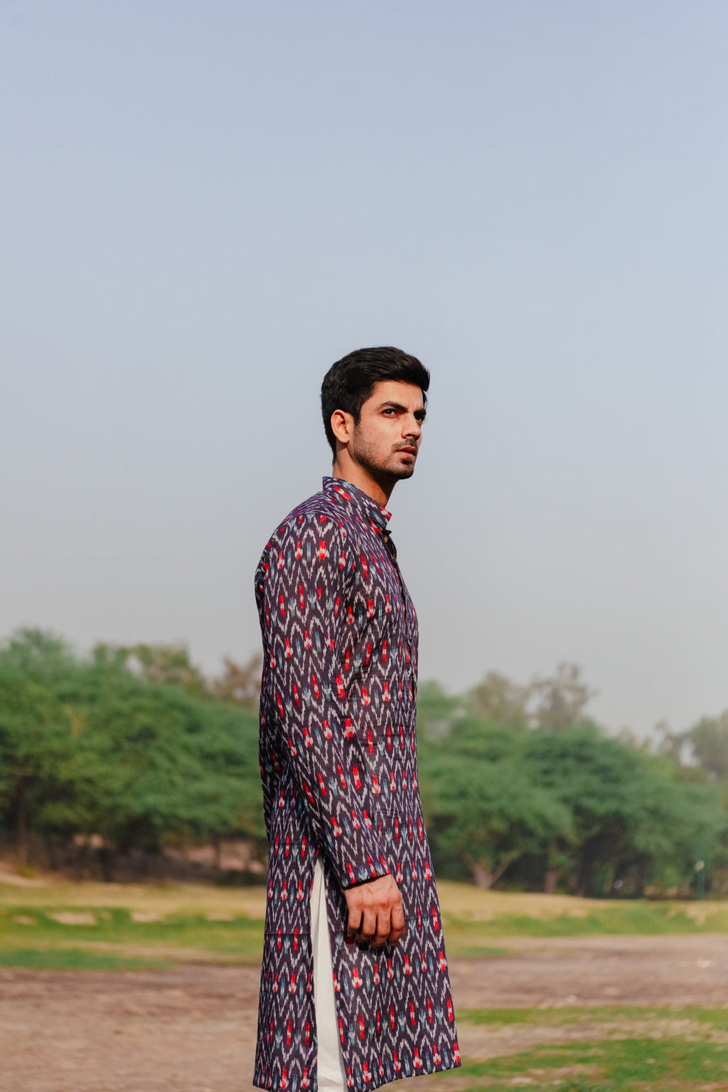 Iris ikkat print kurta for men - Label Kheerganga