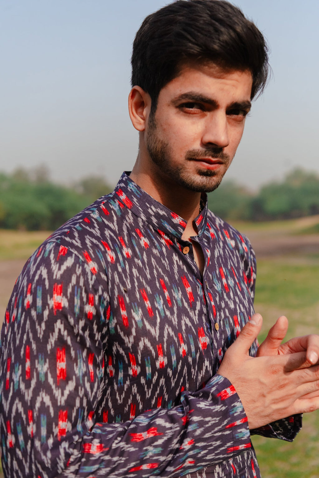 Iris ikkat kurta for men detail - Label Kheerganga
