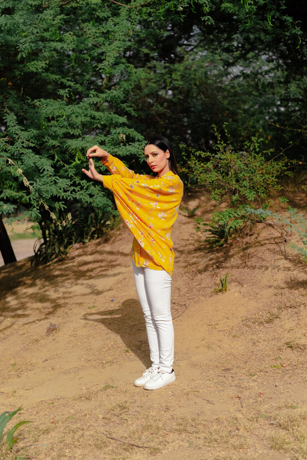 Calla yellow asymmetric shirt for women back view - Label Kheerganga