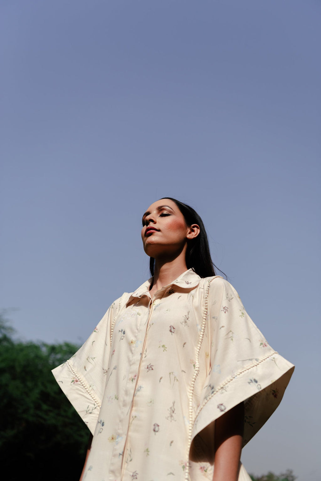 Ava peach kaftan shirt for women side view - Label Kheerganga