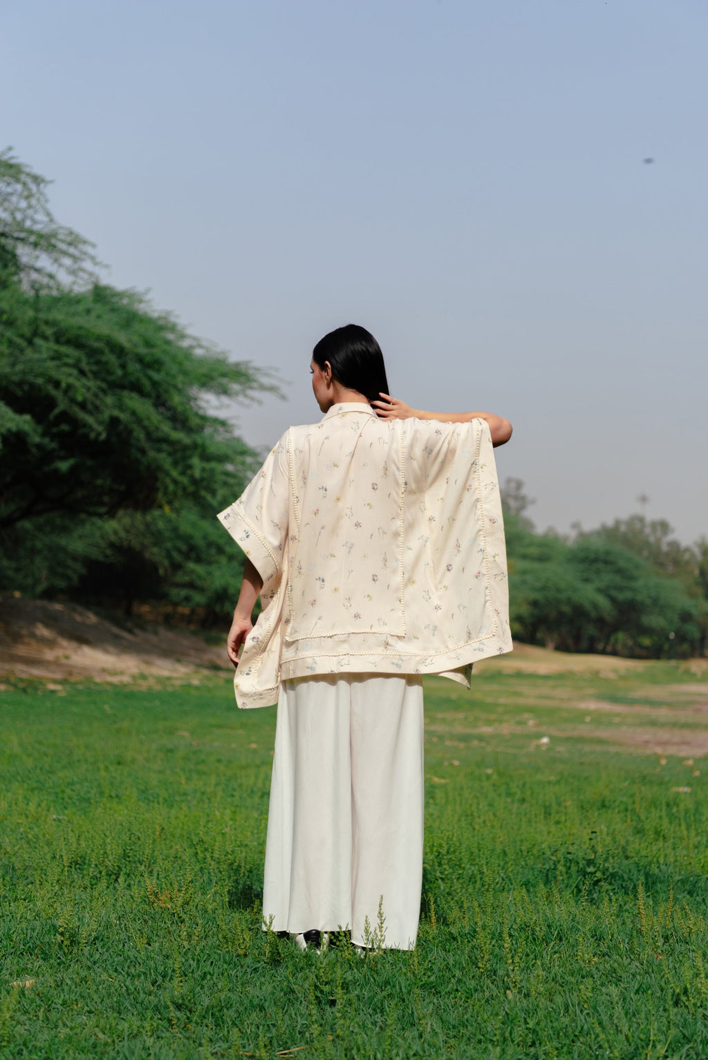 Ava peach kaftan shirt for women detail - Label Kheerganga