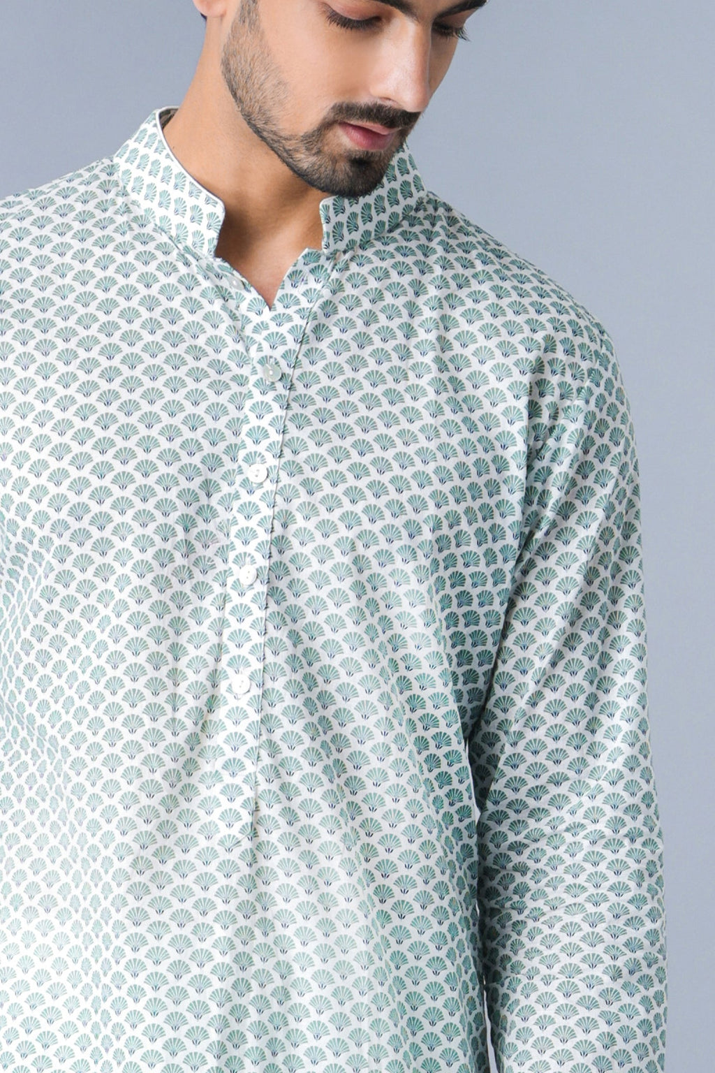Pista Shankh print kurta for men - Label Kheerganga