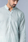 Pista Shankh print kurta for men - Label Kheerganga