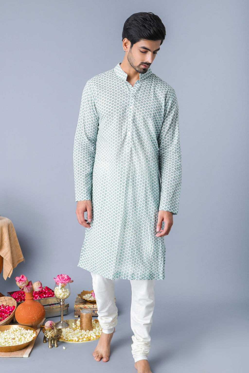 Pista Shankh kurta for men back view - Label Kheerganga