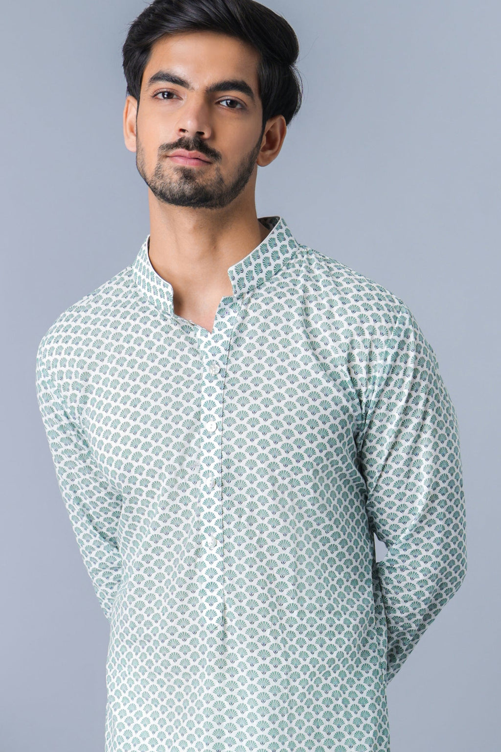 Pista Shankh kurta for men detail - Label Kheerganga