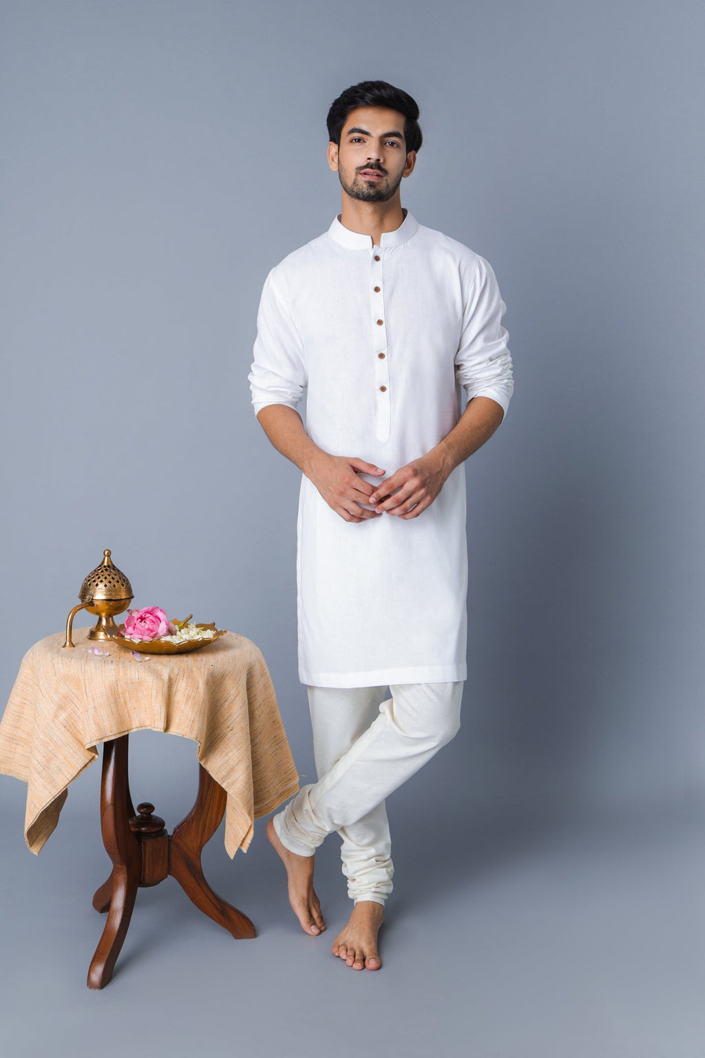 Safed Suti kurta for men back view - Label Kheerganga