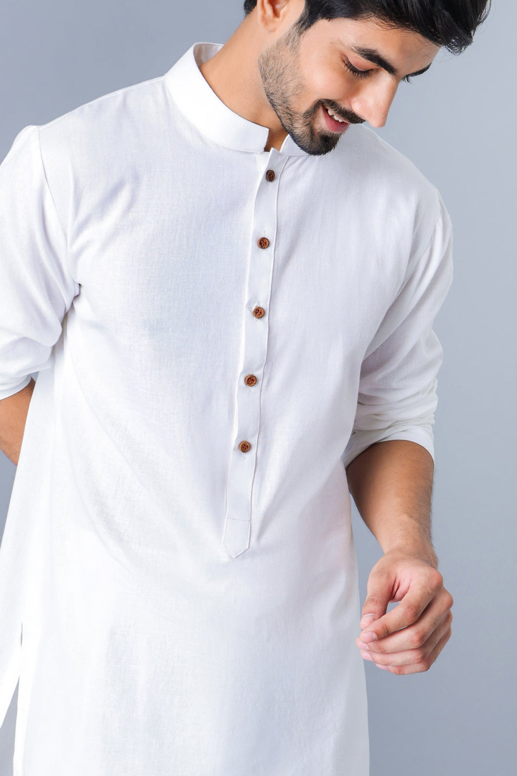 Safed Suti kurta for men detail - Label Kheerganga