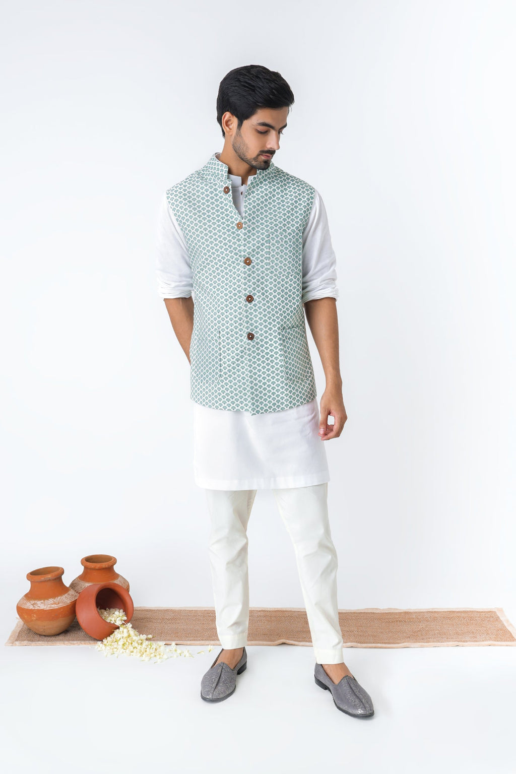 Pista Shankh Nehru jacket for men side view - Label Kheerganga