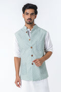 Pista Shankh print Nehru jacket for men - Label Kheerganga