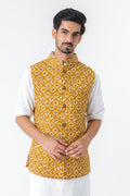 Haldiya Basant print Nehru jacket for men - Label Kheerganga
