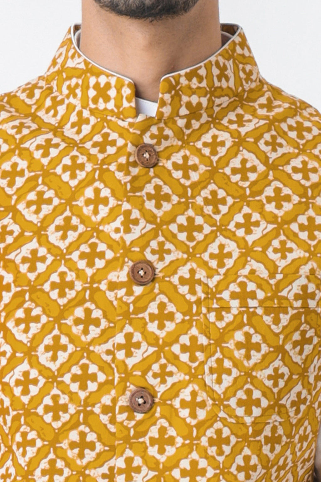 Haldiya Basant Nehru jacket for men back view - Label Kheerganga