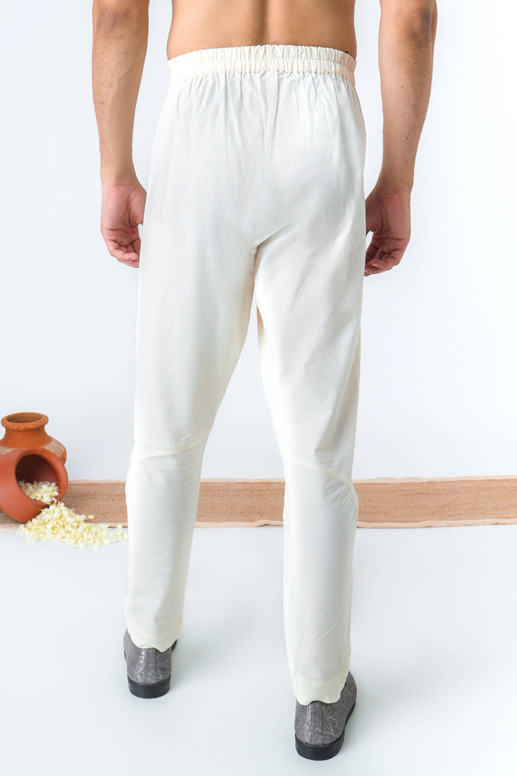 Safed Suti churidaar pants for men back view - Label Kheerganga