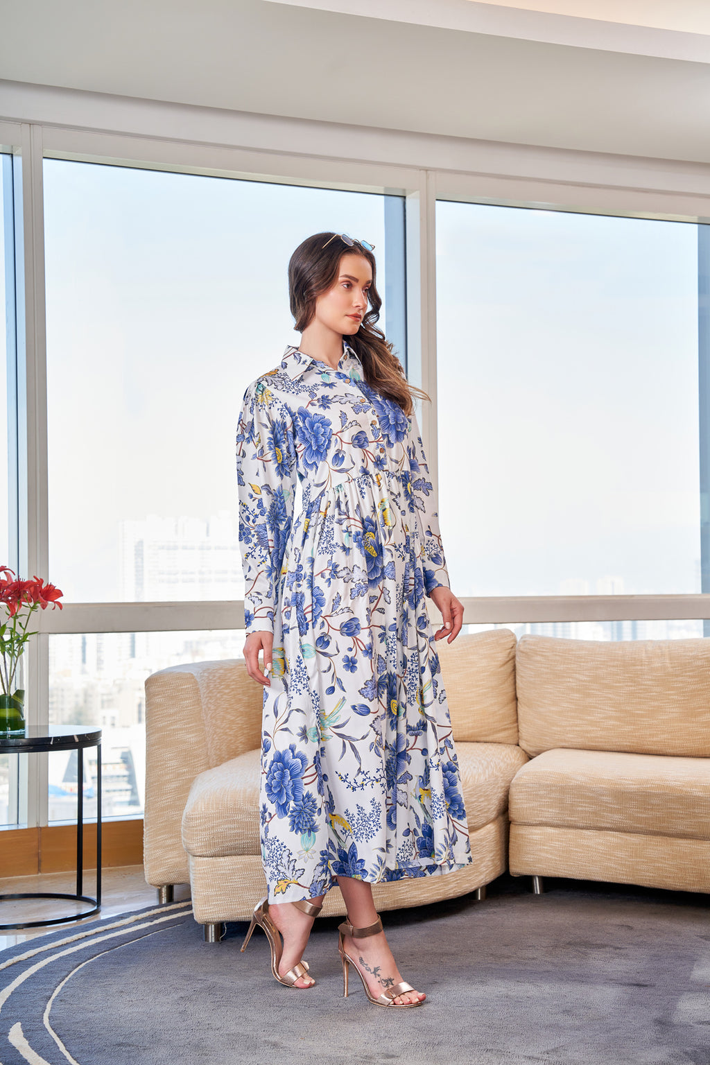 Blue Aparajita maxi dress for women side view - Label Kheerganga