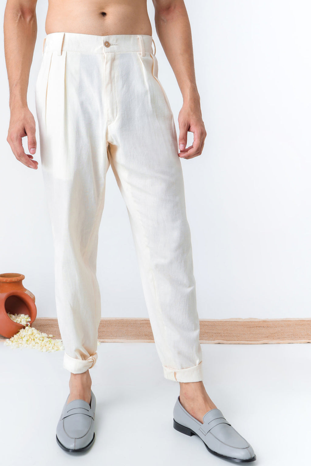 Safed Suti trouser for men detail - Label Kheerganga