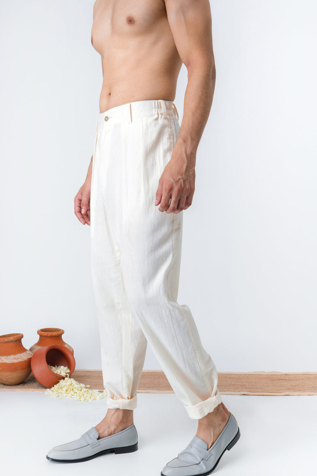 Safed Suti trouser for men side view - Label Kheerganga