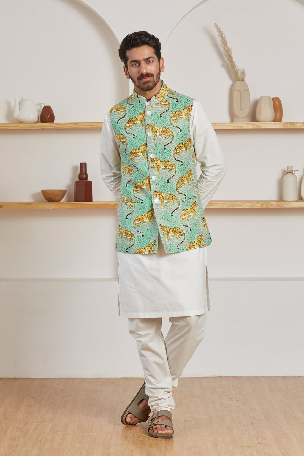 Baagh Nehru jacket for men side view - Label Kheerganga