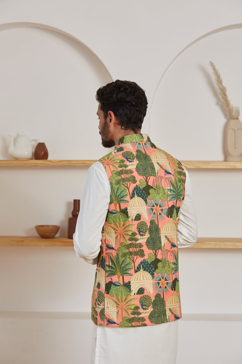 Rose Mughal Nehru jacket for men side view - Label Kheerganga