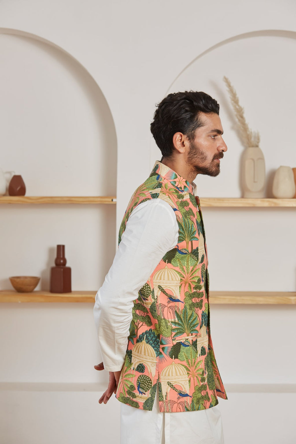 Rose Mughal Nehru jacket for men - Label Kheerganga