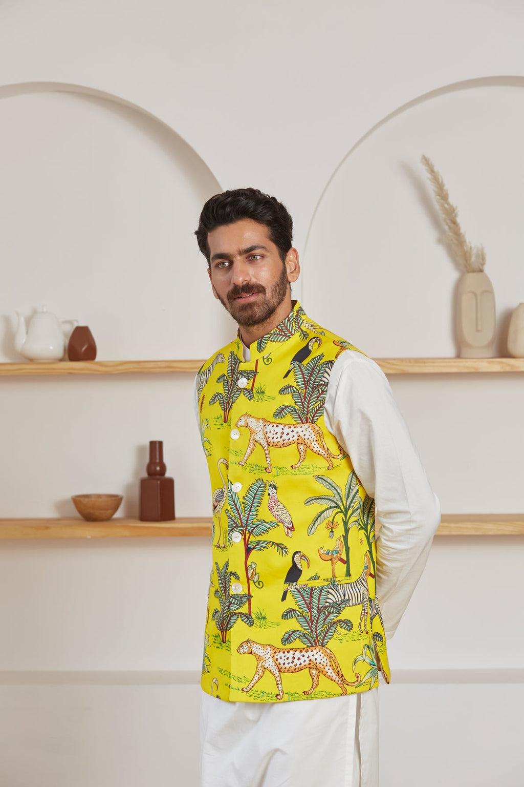 Van print Nehru jacket for men - Label Kheerganga