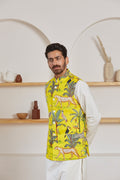 Van print Nehru jacket for men - Label Kheerganga