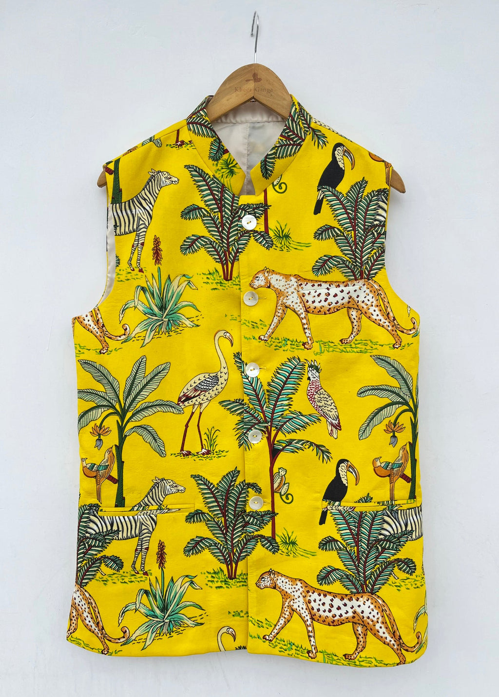 Van print Nehru jacket for men back view - Label Kheerganga